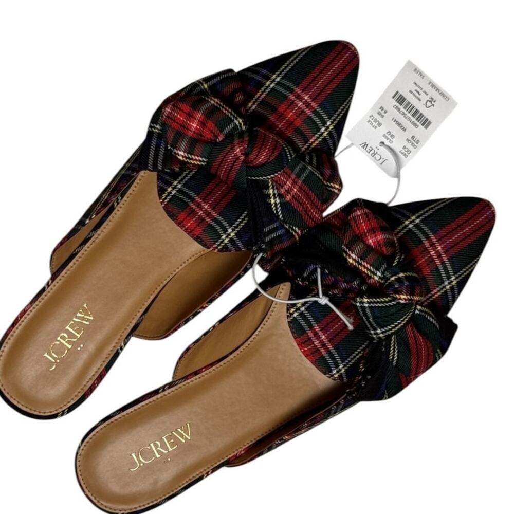 J.Crew Low Heel Seasonal Holiday Print Slip On Mule With Bow Sz 8 New with tag